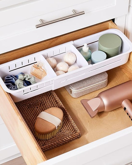YouCopia DrawerFit Expandable Kitchen Drawer Organizer: Sliding Storage Tray for Utensils & Accessories in Deep Drawers, Expandable 15–23" wide, White Speckled BPA-free