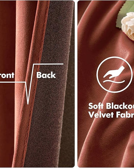 MIULEE Velvet Curtains for Fall Elegant Grommet Burnt Orange Curtains Thermal Insulated Soundproof Room Darkening Rust Terracotta Black Out Drapes for Living Room Bedroom Decor 52 x 108 Inch Set of 2