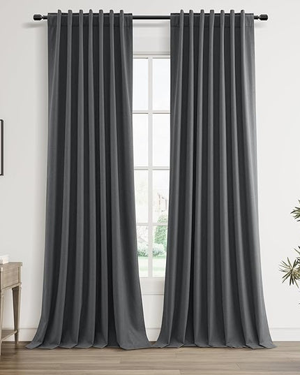 Guken 100% Blackout Curtains 108 Inch Length 2 Panels Set for Living Room Bedroom Back Tab Thermal Insulated Black Out Linen Drapes Room Darkening Blazer Grey,52x108