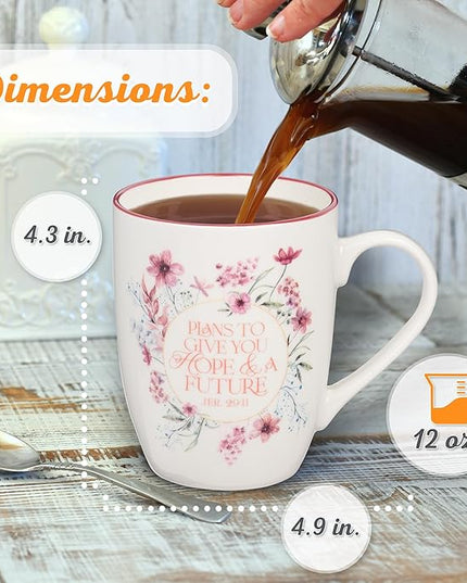 Christian Art Gifts Inspirational Ceramic Coffee & Tea Scripture Mug for Women: Hope & a Future Encouraging Bible Verse, Microwave & Dishwasher Safe Novelty Drinkware, Dark Rose Pink Floral, 12 oz.