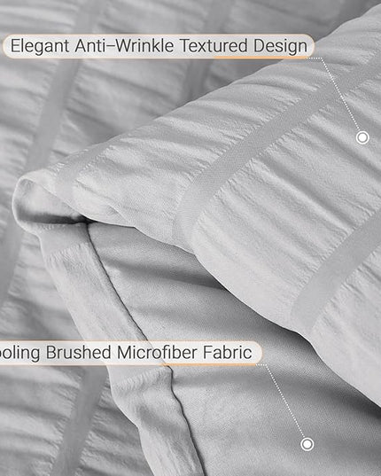 MUXHOMO 5 Pieces Twin XL Comforter Set, Seersucker Bed in a Bag Twin XL Size, All Season Luxury Bedding Set with Comforter, Flat Sheet, Fitted Sheet, Pillowcase & Sham, Light Grey