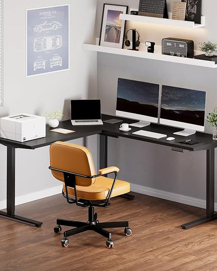 FLEXISPOT L Shaped Standing Desk, 71 x 63 Inch Electric Height Adjustable Corner Desk, Sit Stand Computer Workstation, Preset Controller, Home Office, Black Frame with Black Top