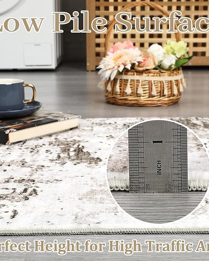 6x9 Modern Abstract Area Rug Non Slip Non Shedding Rug Low Pile Stain Resistant Machine Washable Rug Soft Carpet for Bedroom Living Room, Taupe/Beige