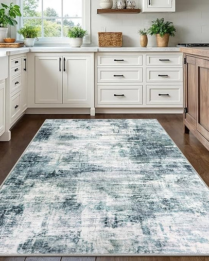 IOHOUZE Modern Abstract Area Rugs 5x7 Ft Washable Rugs for Living Room, Non Slip Dining Room Rug, Printed Faux Wool Rugs for Bedroom, Floor Carpet for Office Nursery Playroom, Sage Grey