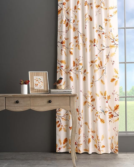 Maison d' Hermine Curtains for Living Room 100% Cotton 84 inch Length One Panel Light Filtering Curtains for Bedroom Windows with Rod and Loop Pockets Drapes (Oak Leaves, 50" W x 84" L)