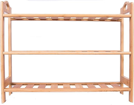 BIRDROCK HOME 3 Tier Free Standing Shoe Rack with Handles | Bamboo | Wood | Closets and Entryway | Organizer | Fits 9 Pairs of Shoes