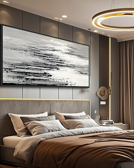 XIGUANGART Black and White Wall Art for Living Room Large Framed Canvas Print Minimalist Ocean Skyline Sunset Abstract Pictures Modern Painting For Bedroom Office Home Wall Decor Ready to Hang