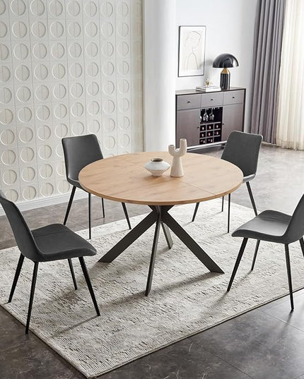 46.4" Round Dining Table Set, Mid Century Modern Round Dining Table for 4-6 Person, w/Steel Legs, Coffee Table for Kitchen Dining Room, Office, Save Space