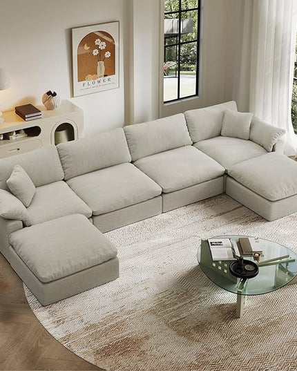 Modular Sectional Sofa,Extra Comfty Deep-Seat-Filled Couch,6 Seat U Shape Sofas with Movable Ottoman, Modern Couches for Living Room, Apartment, Office,Small Space