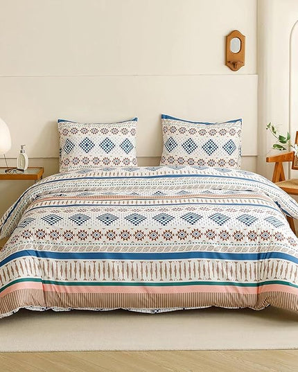 Luxlovery Aztec Comforter Set King Beige Blue Bohemian Bedding Set King Southwestern Exotic Ethnic Rustic Native American Navajo Bedding Set Folkloric Comforter Set Women Men