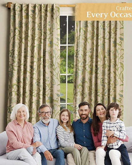 Maison d' Hermine Curtains for Living Room 100% Cotton 108 inch Length One Panel Light Filtering Curtains for Bedroom Windows with Rod and Loop Pockets Drapes (Artisan Love Mint, 50" W x 108" L)