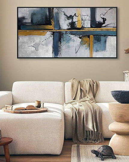 Abstract Canvas Wall Art Framed Modern Wall Art for Living Room Navy Blue Artwork for Walls, Above Bed Wall Decor With Navy and Gold for Bedroom and Living Room Office Pictures Wall Decor 20×40IN