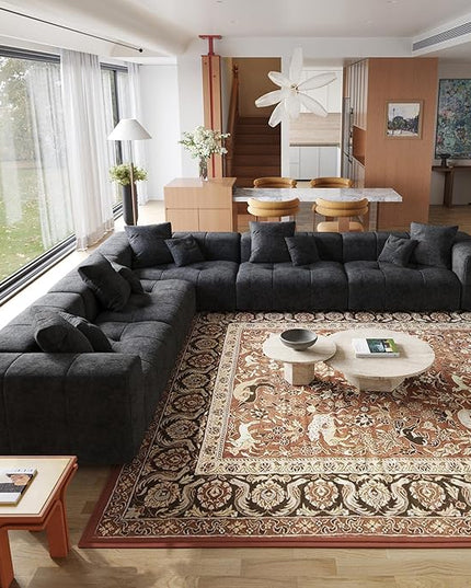 JACH V-Shaped Modular Sectional Sofas for Living Room, Modern Cloud Couch, Mid Century Modern Modular Sofa, Cozy Sleeper Sofa for Living Room (Linen Fabric, Black)