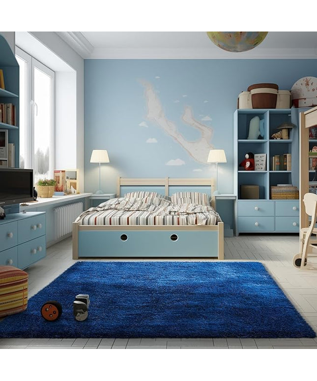 Ophanie Blue Rug, Boys 4x6 Rugs for Bedroom Royal Dark Blue Carpet Nursery Aesthetic, Kids Playroom Navy Area Rugs for Girls Teen Home Decor, Fluffy Shag Bedside Floor Living Room Carpet