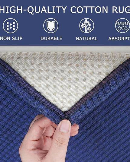 KOZYFLY Washable Area Rug 5x7 ft Rubber Backed Non Slip Rugs for Living Room Braided Cotton Bedroom Rug Woven Office Rugs Indoor Floor Carpets for Dining Bedroom Living Room, Royal Blue/Navy