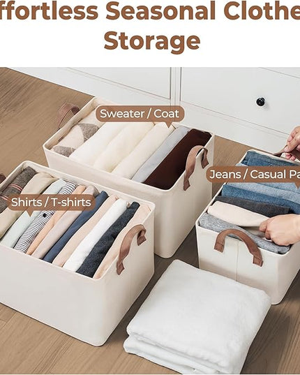 StorageWorks Fabric Storage Bins, Large Storage Baskets for Shelves, Closet Organizers and Storage Bins with Metal Frame, Handles, Natural Color, 2-Pack