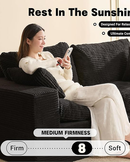 74.8” Cloud Couch, Modular Loveseat Sofa, Convertible Sofas Bed, Deep Seat Sofa, Cozy Sofa for Living Room, Office and Bedroom, Corduroy, Black