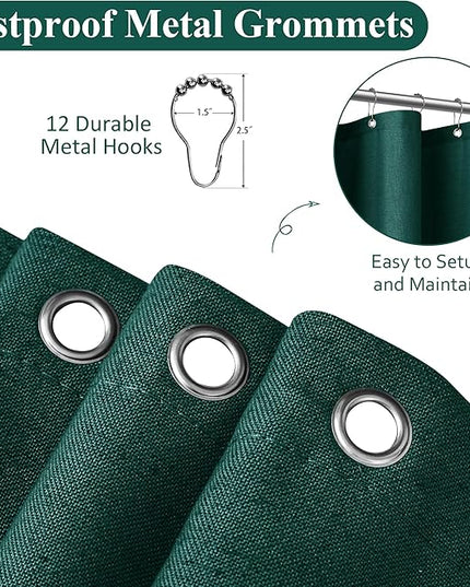 Naturoom Dark Green 54 Inch Shower Curtain - Stall Narrow Half Linen Ultra Thick Fabric Shower Curtain Set with Hooks, Boho Farmhouse Rustic RV Camper Bath Curtains for Bathroom, 54x78