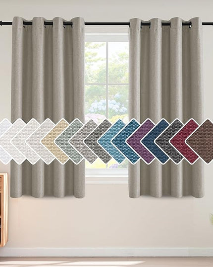 H.VERSAILTEX Linen Blackout Curtain 54 Inches Long for Bedroom/Living Room Thermal Insulated Grommet Linen Look Curtain Drapes Primitive Textured Burlap Effect Window Drapes 1 Panel - Heather Taupe