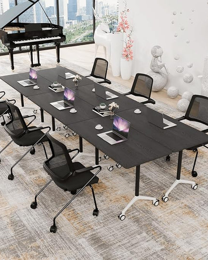Conference Room Table with Flip-Top Design for Dynamic Meetings, Business Table Computer Desk with Heavy-Duty Frame,Foldable Seminar Meeting Tables for Home Office (4, F, 47.2IN)