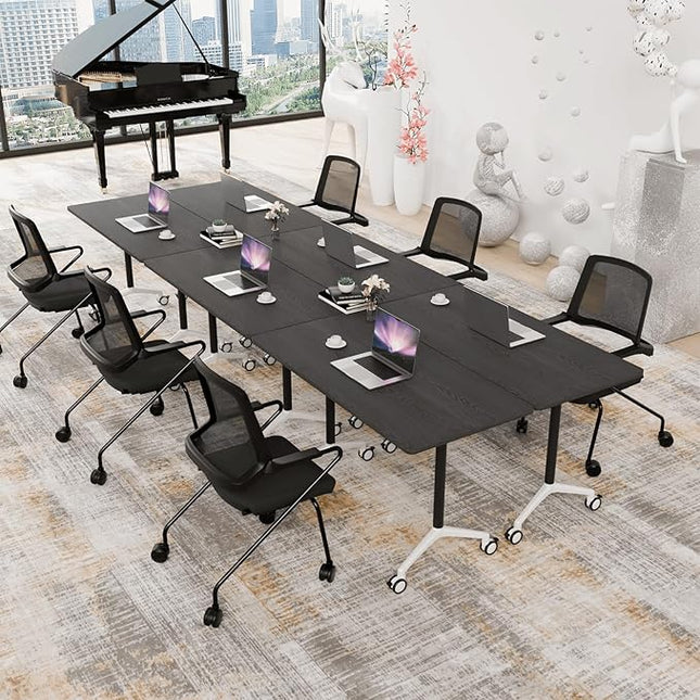 Conference Room Table with Flip-Top Design for Dynamic Meetings, Business Table Computer Desk with Heavy-Duty Frame,Foldable Seminar Meeting Tables for Home Office (6, F, 55.1IN)
