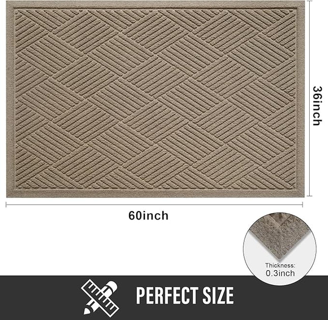 Sturdy Front Door Mat, Absorbent Muddy Dirt Resist Welcome Door Mats Outdoor Indoor, Stain and Fade Resistant, Non-Slip Rubber Backing Low Profile Doormat for Entryway, 60×36, Beige