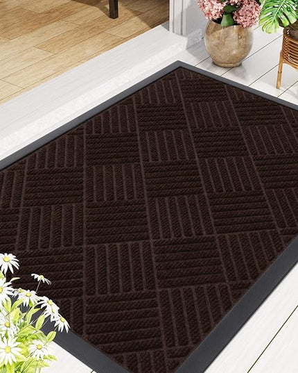 Smiry Front Door Mat Outside Entrance, Heavy Duty Outdoor Indoor Natural Rubber Doormat, Non Slip, Trap Dirt and Moisture, Easy Clean, Low Profile Patio Porch Entryway Mat, 29.5x17, Pure Brown