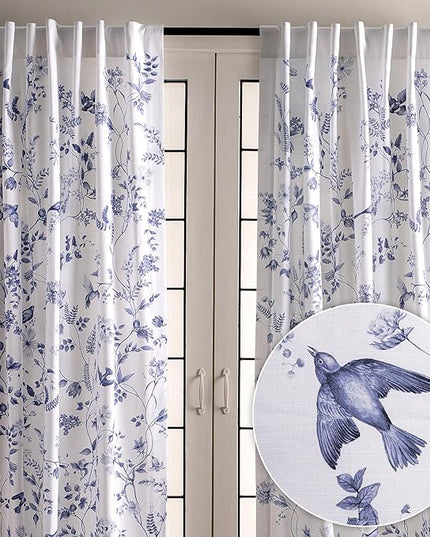 Maison d' Hermine Curtains for Living Room 100% Cotton 84 inch Length Two Panels Light Filtering Curtains for Bedroom Windows with Rod and Loop Pockets Drapes (Neo Ipomee White, 50" W x 84" L)