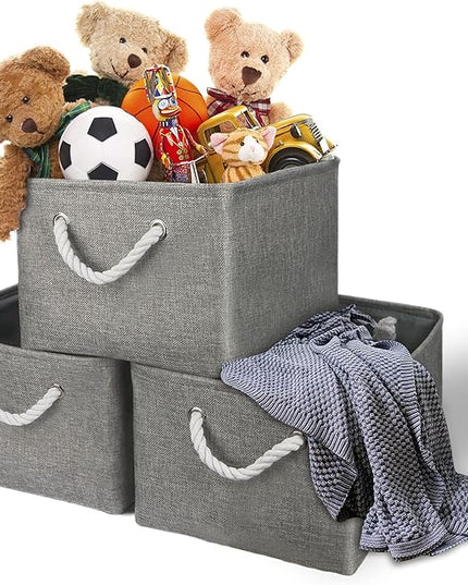 TheWarmHome Storage Bins - 3PCS Fabric Storage Baskets for Organizing Shelves | Large Basket Closet Organizer for Home Shelf Dog Laundry Organization | Collapsible Storage Cubes W/Handles