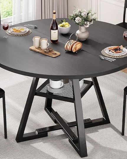 Round Dining Table for 4,Kitchen Dining Room Circle Dinner Pedestal Table,Space Saving Wood Kitchen & Dining Room Furniture (Black, 42In)
