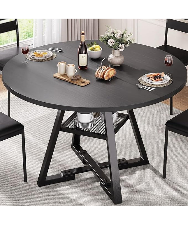 Round Dining Table for 4,Kitchen Dining Room Circle Dinner Pedestal Table,Space Saving Wood Kitchen & Dining Room Furniture (Black, 42In)