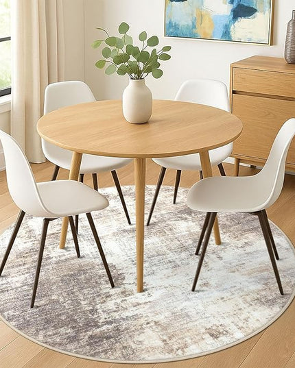IOHOUZE Abstract Round Area Rug 6 Ft Washable Circle Rugs Large Round Rug Non Slip Thin Soft Circle Rugs, Printed Faux Wool Floor Carpet for Bedroom Living Room Dining Room Nursery, Beige Brown
