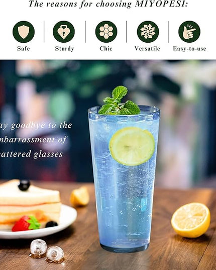 26oz Blue Acrylic Glasses Drinkware (Set of 6), Hammered Design Shatter-Proof Plastic Cups, Reusable Large Drinking Tumblers, Stackable, BPA-Free, Dishwasher-Safe (Blue)