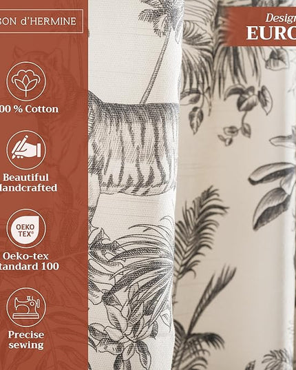Maison d' Hermine Curtains for living room 100% Cotton 108 inch length Two Panels Light Filtering Toile Curtains for Bedroom Windows with rod and loop Pockets Drapes (Savana Jouy Black, 50"W x 108"L)