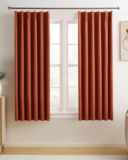KEQIAOSUOCAI Burnt Orange Window Curtains 72 Inches Long, Fall Block Out Room Darkening Insulated Memory Shape Boho Muted Ochre Orange Curtain for Bedroom 40 Inch Wide Each Panel,Set of 2,Pinch Pleat