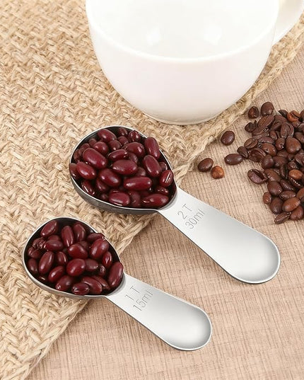 2pcs Tablespoon Coffee Scoop, Coffee Scoop Set, 15ml 30ml Tbsp Coffee Bean Measuring Spoon Stainless Steel Table Spoon Scoop with Short Handle Suitable for Tea Ground Sugar Flour