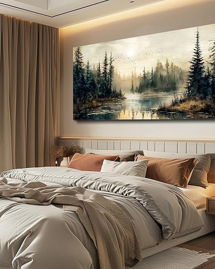 FUHAIHUA Canvas Wall Art For Living Room Large Wall Decor For Bedroom Modern Office Wall Decorations Forest River Landscape Paintings Farmhouse Pictures Artwork Room Aesthetic Home Decor 20x40 In