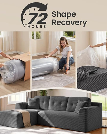 VASAGLE 108.3 Inches Boneless Couch with Chaise, Modular Sectional Sofa, Modern Cloud Couch with Deep Seat, L-Shape Corduroy Sofa for Living Room, Left-Facing Chaise, Bedroom, Slate Gray ULCS181GN01