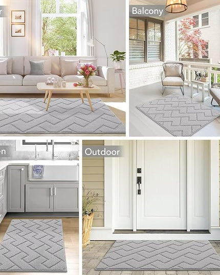 hicorfe Front Door Mat Outside Entrance,32"x40" Absorbent Muddy Dirt Resist Welcome Door Mats Outdoor Indoor,Stain and Fade Resistant,Non Slip Backing Entry Mat Doormat for Entryway(Light Grey)