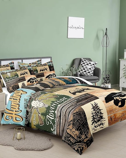 NINENINE Deer Bedding Camo Comforter Set Twin Bedding Set for Boys Hunting Bedding Set for Kids,Western Rustic Geometric Bedding with 1 Pillowcase