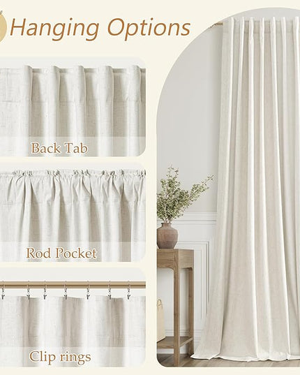 Guken Cream Linen Blackout Curtains 92 Inch Length 2 Panels Set for Living Room Bedroom Back Tab Thermal Insulated 100% Black Out Linen Drapes Room Darkening Window Curtains