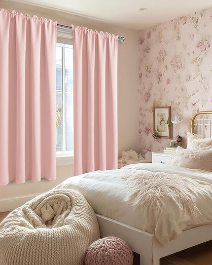 DWCN Blackout Curtains – Thermal Insulated, Energy Saving & Noise Reducing Bedroom and Living Room Curtains, Blush Pink, W 52x L 63 Inch, Set of 2 Rod Pocket Curtain Panels