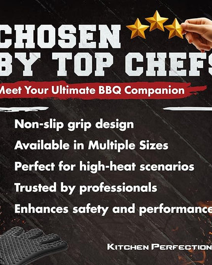 KITCHEN PERFECTION S Silicone Smoker Oven Gloves -Extreme Heat Resistant BBQ Gloves -Handle Hot Food Right on Your Grill Fryer Pit|Waterproof Oven Mitts |Superior Value Set+3 Bonuses