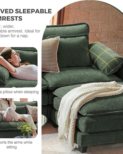 ELUCHANG Oversized 153" Modular Sectional Sofa, Comfy Cloud Couch, L Shaped Deep Seat Sofa Couches for Living Room, 5-Seater Modern Sofa with Movable Ottoman, DIY Combination - Chenille Green