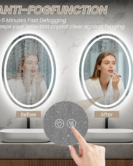 36''x24'' Oval LED Bathroom Mirror with Lights, Anti-Fog, 3 Colors Temperature & Dimmable, Lighted Mirrors for Bathroom Wall with Memory Function