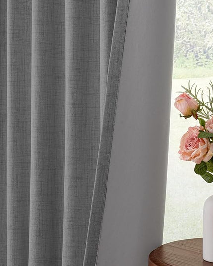 INOVADAY Blackout Curtains, 2-Panel Linen Textured 100% Thermal Insulated Room Darkening Sun Blocking Drapes for Bedroom, Nursery, Living Room + 20 Curtain Ring Clips - Dark Grey, 50''W x 72''L