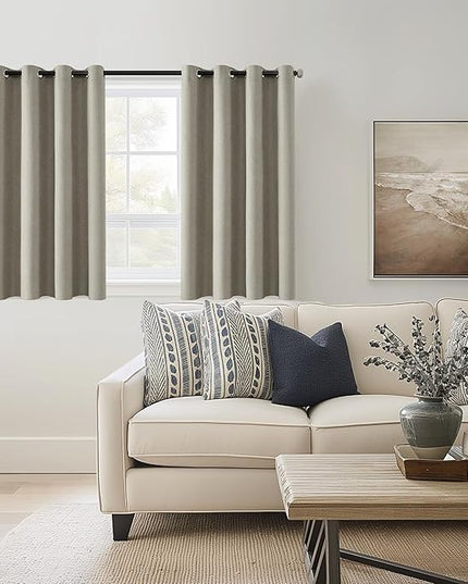 ChrisDowa 100% Blackout Sand Solid Curtains 45 Inches Long 2 Panels for Bedroom Living Room,Farmhouse Room Darkening Thermal Insulated Soundproof Grommet Top Window Treatment Drapes,52x45