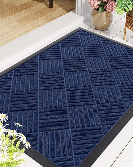 Smiry Front Door Mat Outside Entrance, Heavy Duty Outdoor Indoor Natural Rubber Doormat, Non Slip, Trap Dirt and Moisture, Easy Clean, Low Profile Patio Porch Entryway Mat, 47x32, Navy Blue