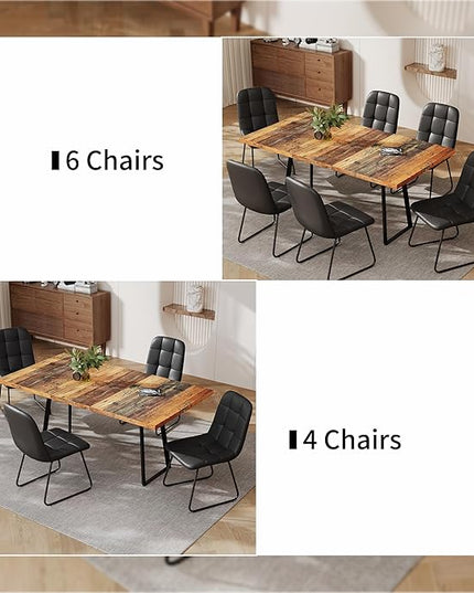 ZckyCine Extendable Dining Table Set 47"-63", Rustic Wood Table with 6 PU Leather Chairs, Modern Scandinavian Dining Room Furniture for Kitchen Apartment
