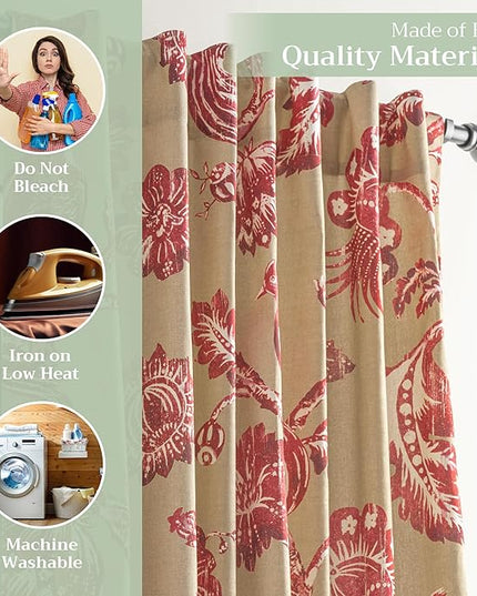 Maison d' Hermine Curtains for Living Room 100% Cotton 84 inch Length One Panel Light Filtering Curtains for Bedroom Windows with Rod and Loop Pockets Drapes (Bowral, 50" W x 84" L)
